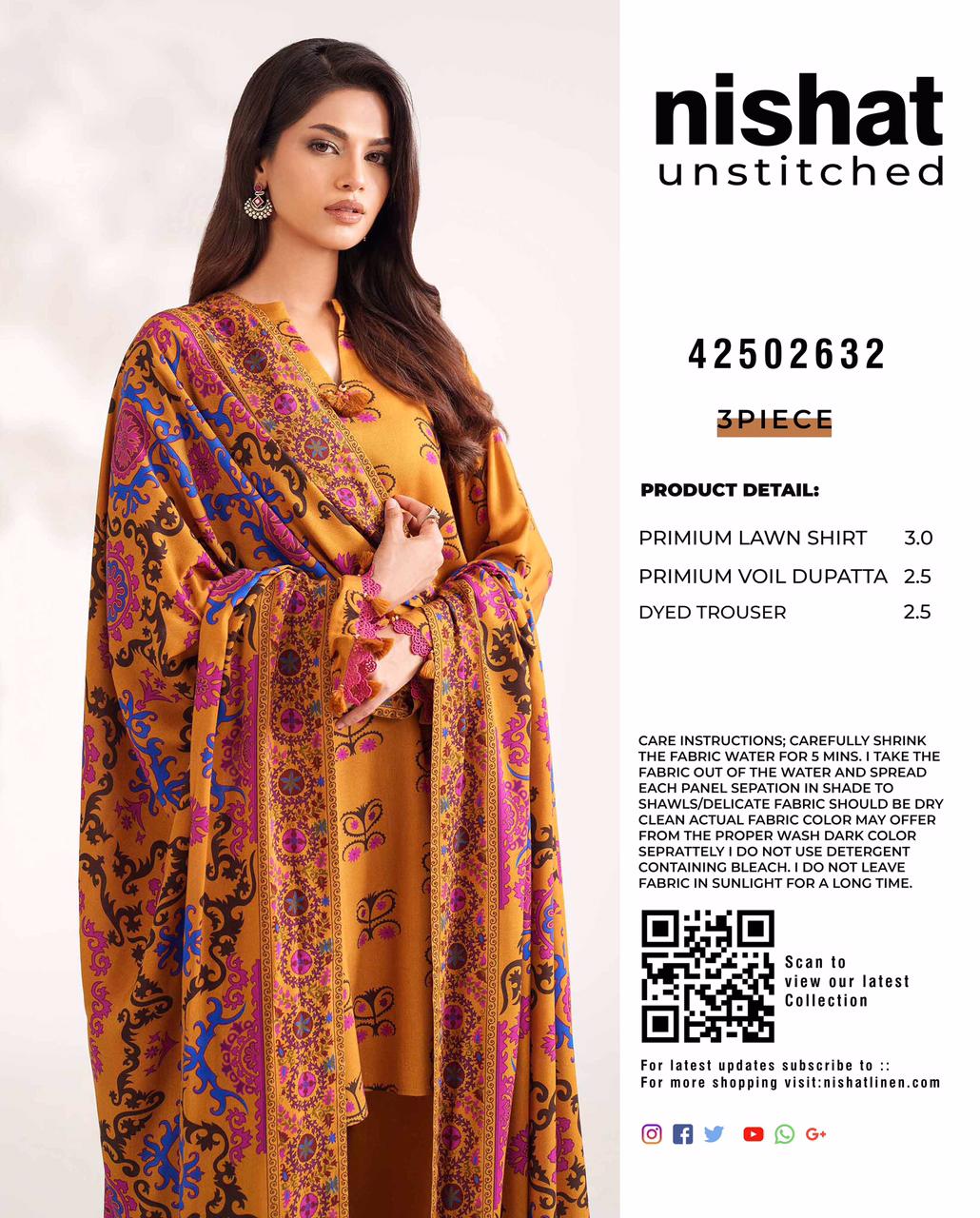 NISHAT  Luxury Embroidered Unstitched 3 Piece Lawn Suit – ZeenatWear360 