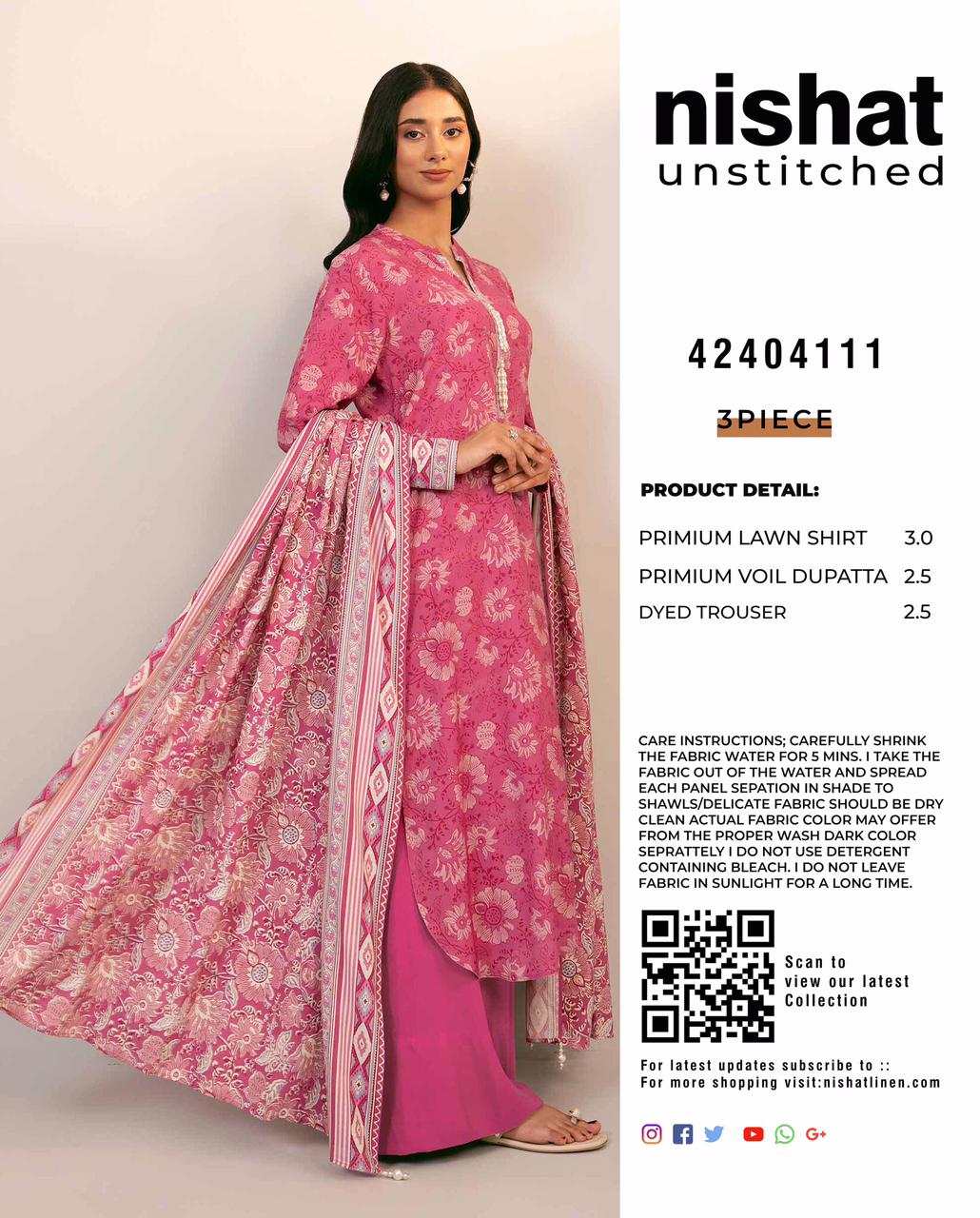 NISHAT  Luxury Embroidered Unstitched 3 Piece Lawn Suit – ZeenatWear360 