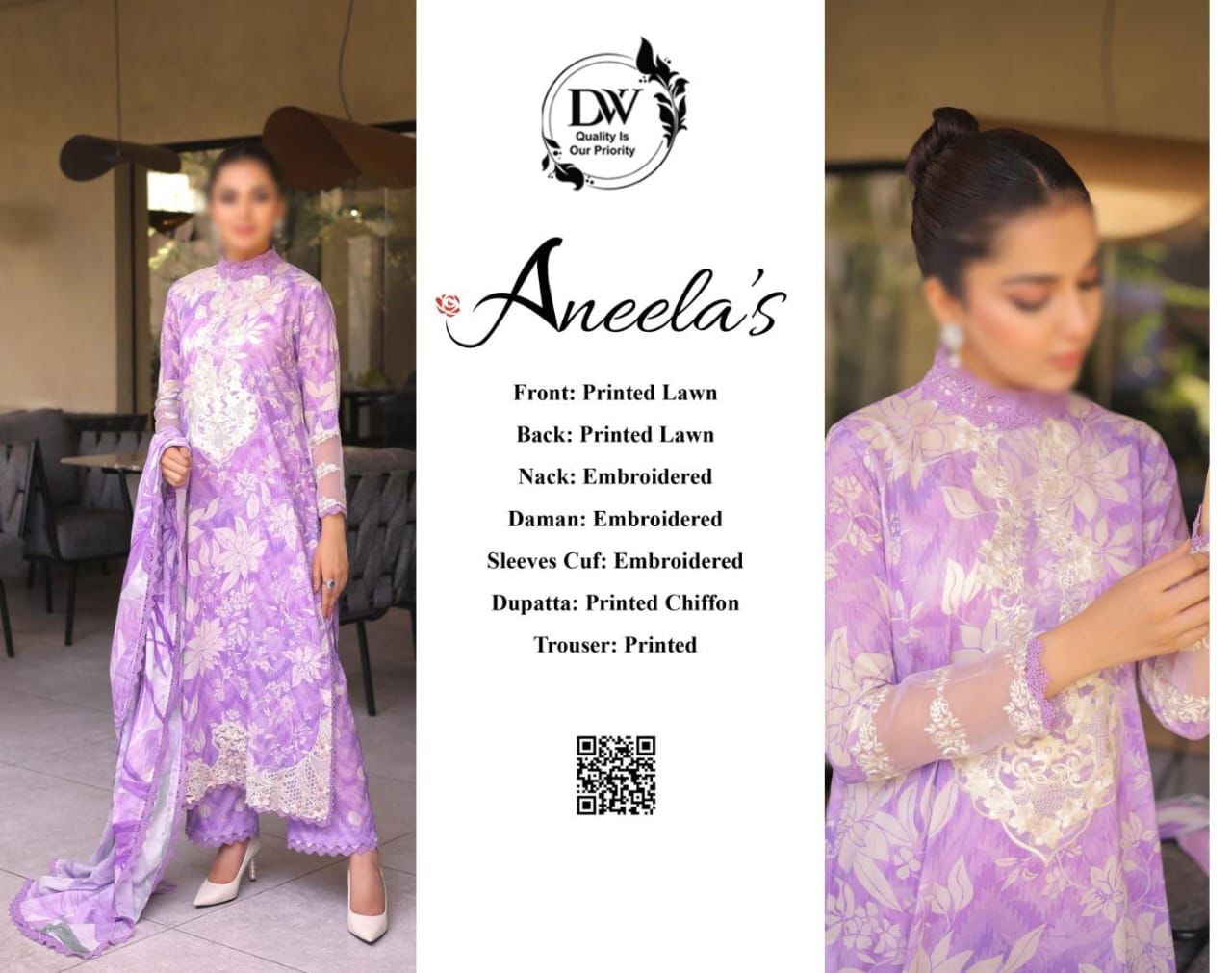 ANEELAS Luxury Embroidered Unstitched 3 Piece Lawn Suit – ZeenatWear360