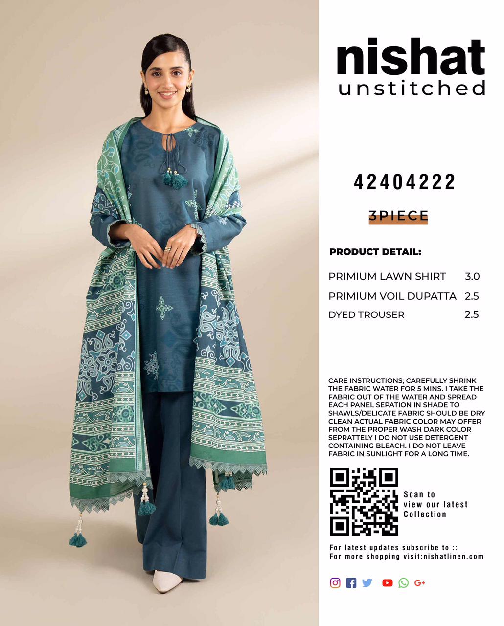 NISHAT  Luxury Embroidered Unstitched 3 Piece Lawn Suit – ZeenatWear360