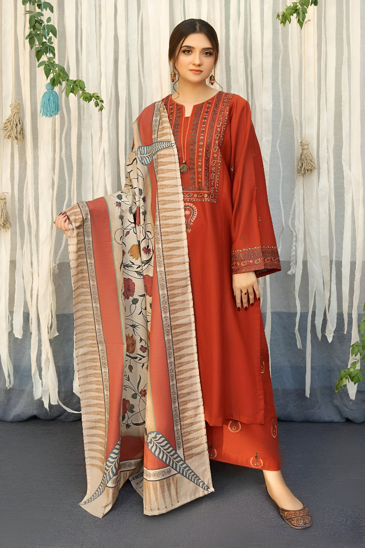 DHANAK 3PC EMBROIDERED🌸 CROSS STICH ZIVA KOKUM🌸