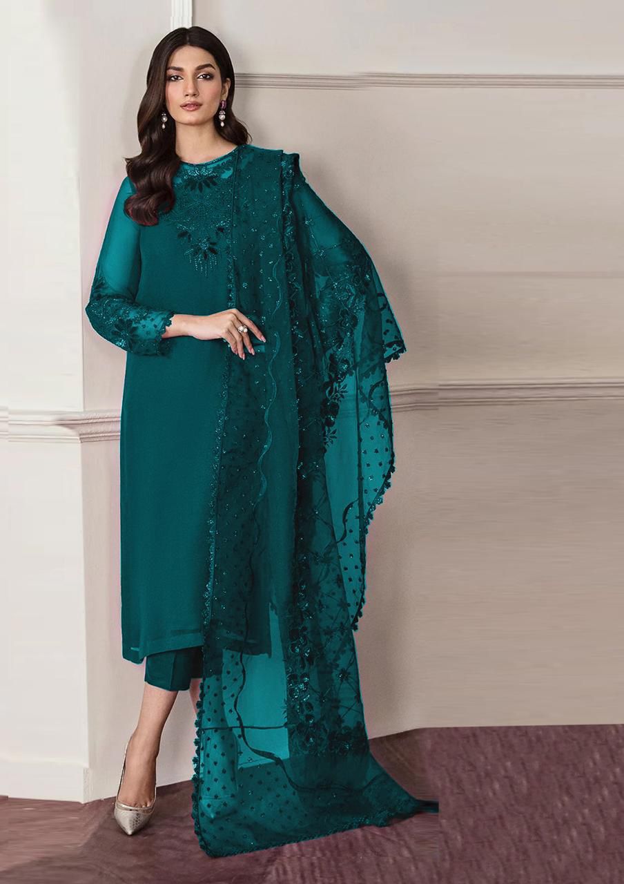 Baroque 3pc Unstitched Suits 6 Colours By Alnisa Embroidery Collection