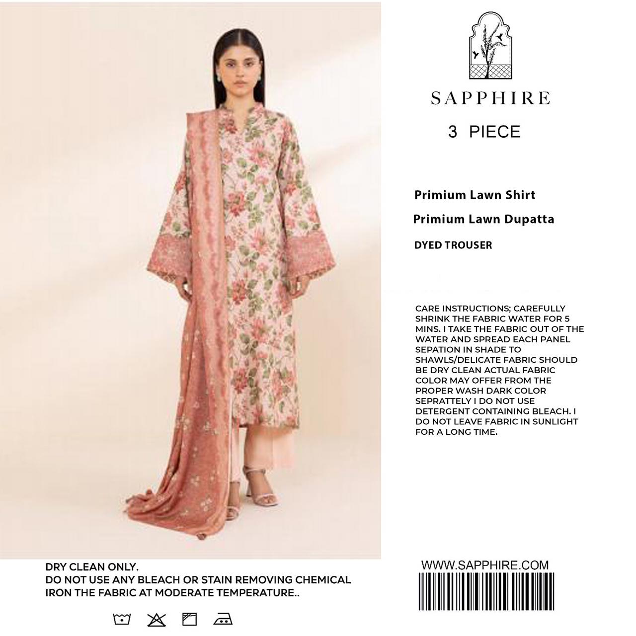 SAPPHIRE Luxury Embroidered Unstitched 3 Piece Lawn Suit – ZeenatWear360 
