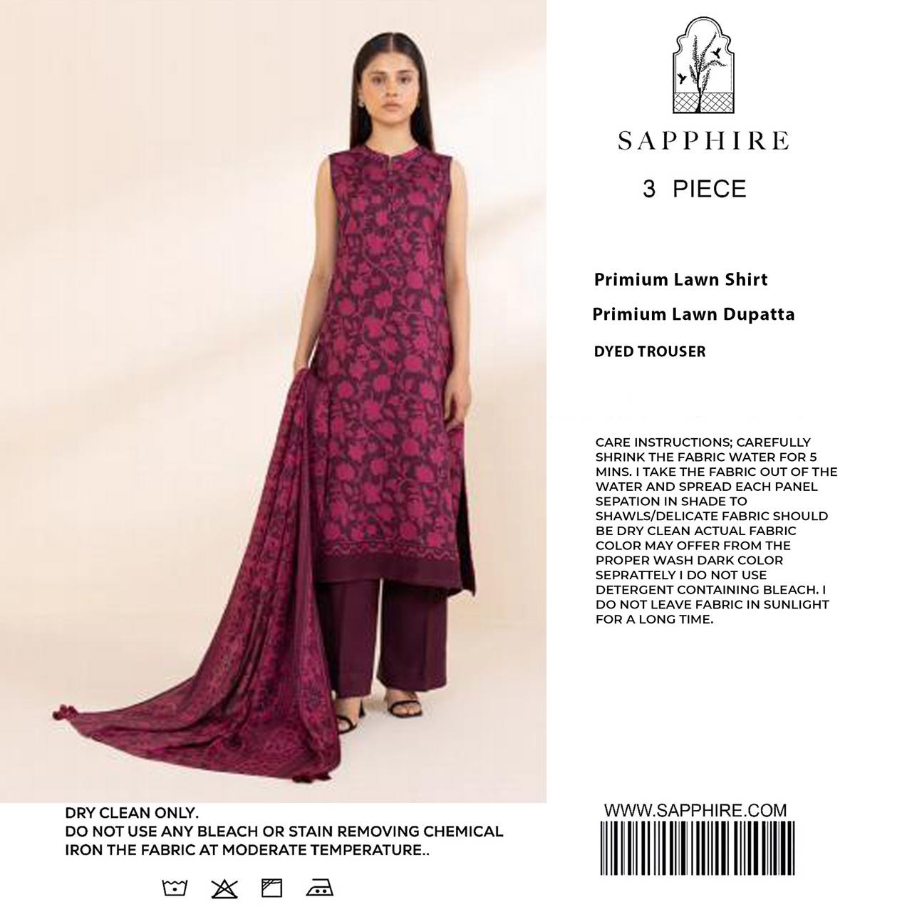 SAPPHIRE Luxury Embroidered Unstitched 3 Piece Lawn Suit – ZeenatWear360 