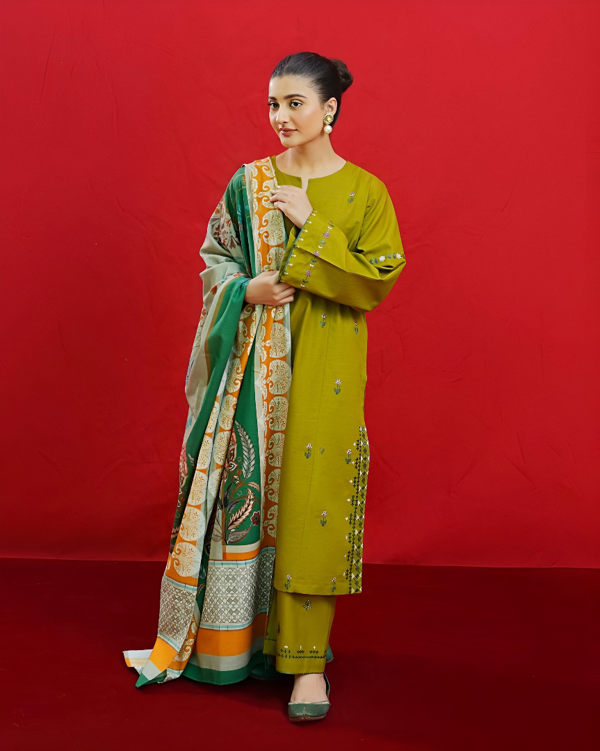 DHANAK 3PC EMBROIDERED🌸 CROSS STICH ZIVA KOKUM🌸