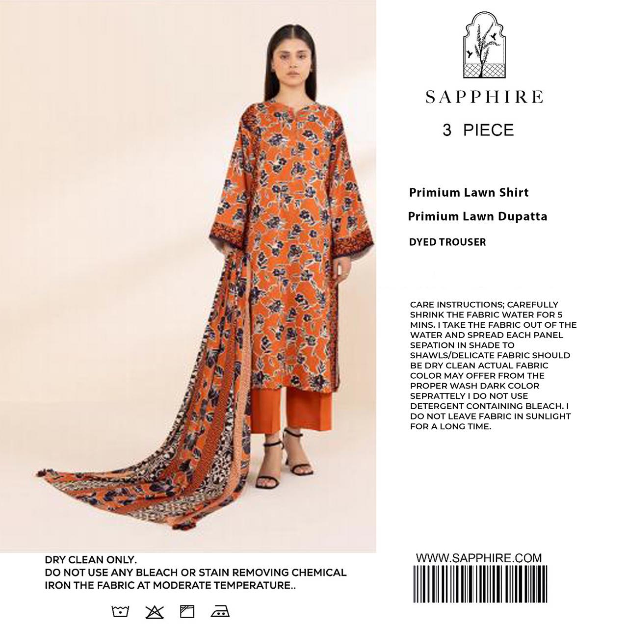 SAPPHIRE Luxury Embroidered Unstitched 3 Piece Lawn Suit – ZeenatWear360