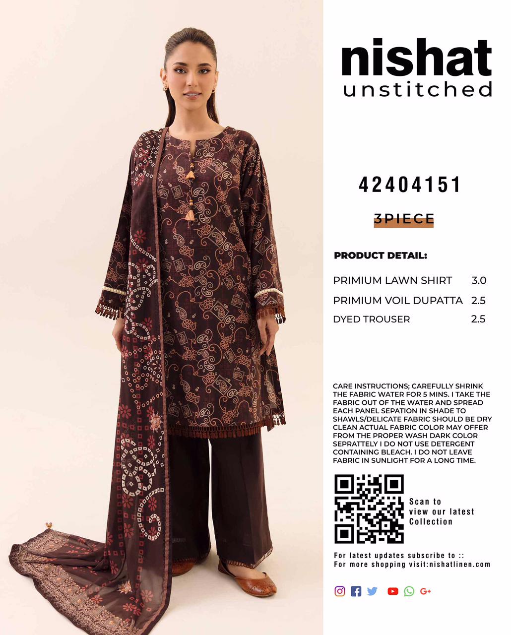 NISHAT  Luxury Embroidered Unstitched 3 Piece Lawn Suit – ZeenatWear360
