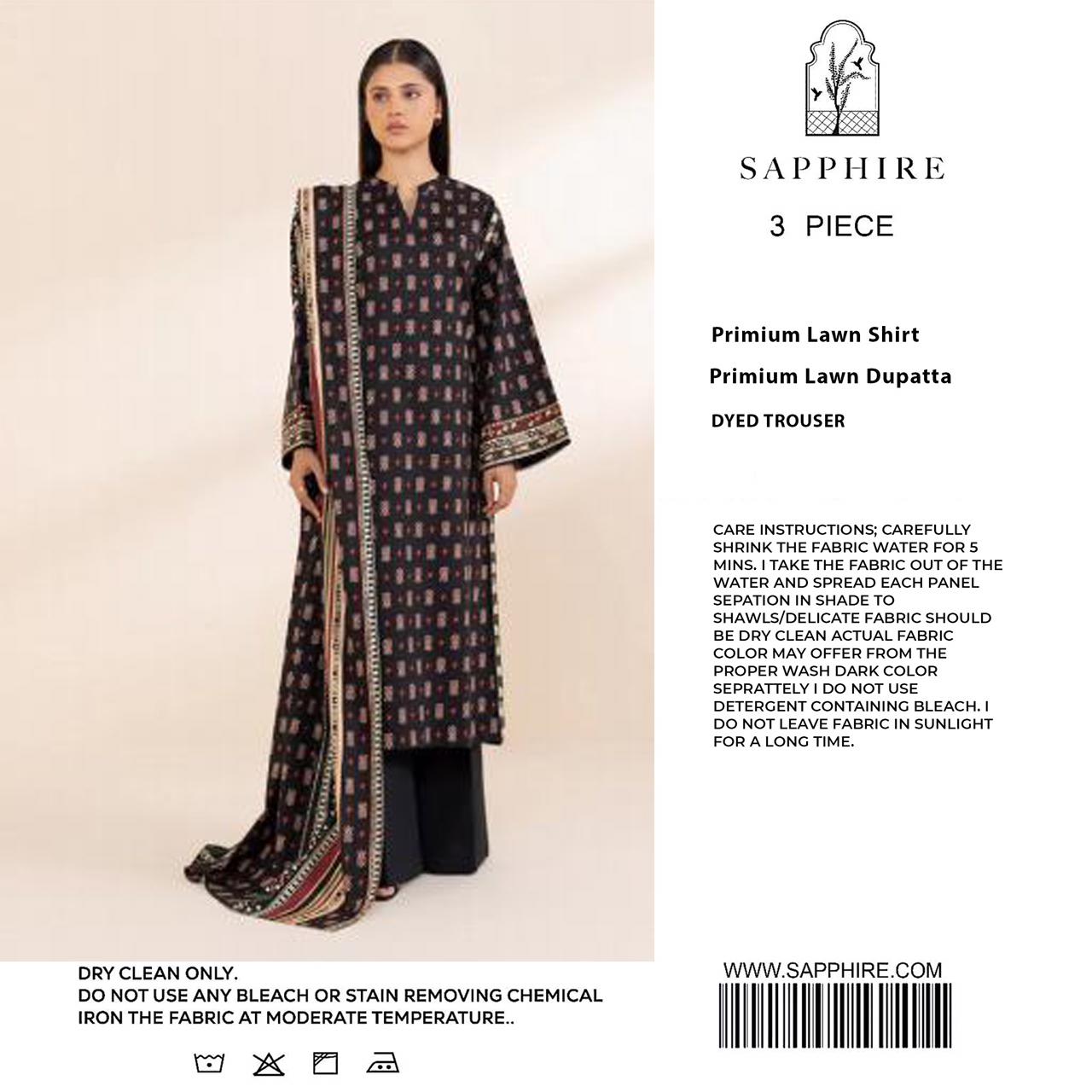 SAPPHIRE Luxury Embroidered Unstitched 3 Piece Lawn Suit – ZeenatWear360