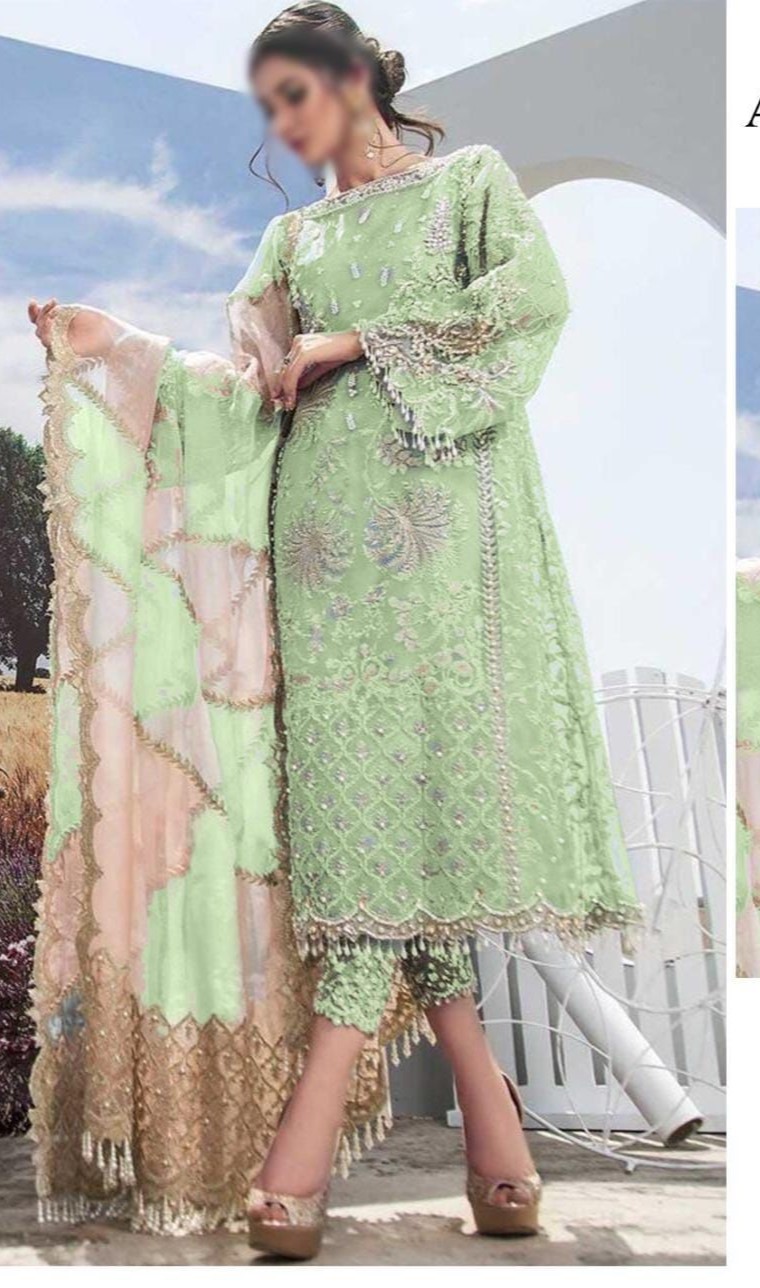 Unstitched 03 piece suit Agha Noor Organza Fancy Wedding Collection