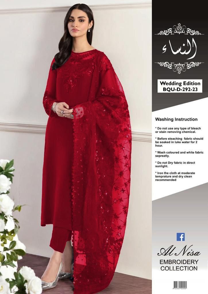 Baroque 3pc Unstitched Suits 6 Colours By Alnisa Embroidery Collection