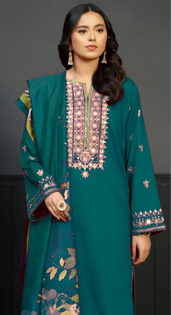 DHANAK 3PC EMBROIDERED🌸 CROSS STICH ZIVA KOKUM🌸