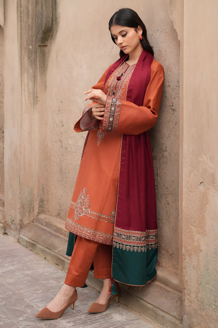 DHANAK 3PC EMBROIDERED🌸 CROSS STICH ZIVA KOKUM🌸